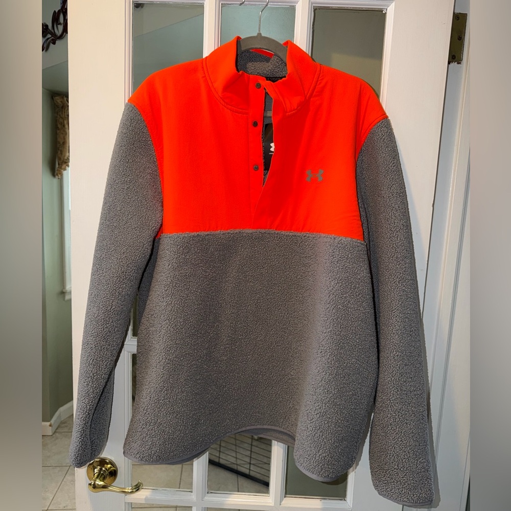 Under Armour mens XL golf 1/4 button sweater orange/gray NWT XL loose